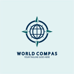 World Compass logo design, world logo concept, compass logo concept, earth icon, north, west, east and south direction, suitable for business and app logo or icon