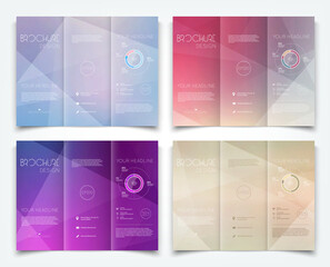 Collection of vector tri-fold brochure design templates with modern geometric background