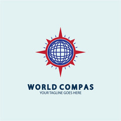 World Compass logo design, world logo concept, compass logo concept, earth icon, north, west, east and south direction, suitable for business and app logo or icon