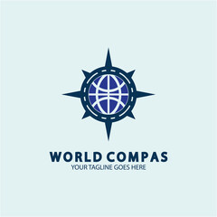 World Compass logo design, world logo concept, compass logo concept, earth icon, north, west, east and south direction, suitable for business and app logo or icon