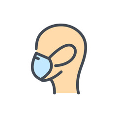 Man in Face Mask color line icon. Medical Face Mask Protection vector outline colorful sign.