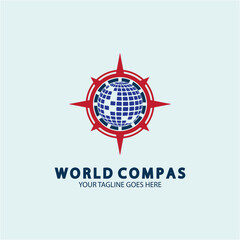 World Compass logo design, world logo concept, compass logo concept, earth icon, north, west, east and south direction, suitable for business and app logo or icon