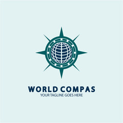 World Compass logo design, world logo concept, compass logo concept, earth icon, north, west, east and south direction, suitable for business and app logo or icon