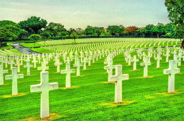 Fototapeta na wymiar Graves in Manila American Cemetery, the Philippines
