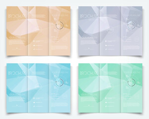 Collection of vector tri-fold brochure design templates with geometric low poly polygonal background