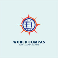 World Compass logo design, world logo concept, compass logo concept, earth icon, north, west, east and south direction, suitable for business and app logo or icon