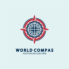 World Compass logo design, world logo concept, compass logo concept, earth icon, north, west, east and south direction, suitable for business and app logo or icon