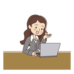 Nice smiling Business woman is talking/ answer / suggesting with someone on her laptop. 