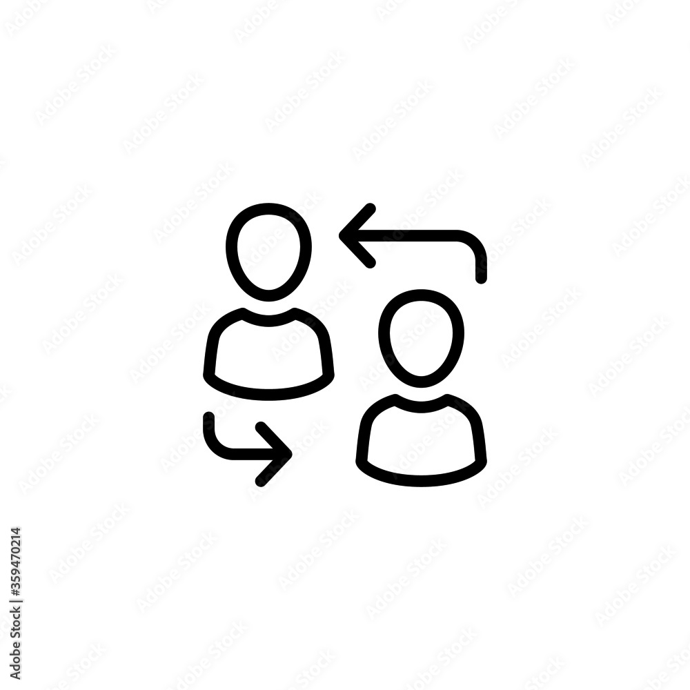 Poster users linked icon. people connection icon. people network icon in black line style icon, style isola