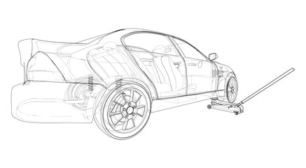 Concept car with Floor Car Jack. Vector