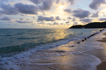 Summer background with beautiful sunset seascape on the beach view.
