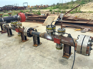 Hydrostatic test and manometer (pressure gauge) of the process piping in the workshop. Pressure...