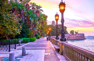 Evening in Alameda Apodaca garden, Cadiz, Spain © efesenko