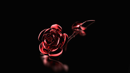 Beautiful Сast Rose in Red Gold. Arrangement, ceremony. Black Background. 3D rendering