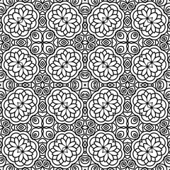 Fototapeta premium Fantasy seamless pattern with ornamental mandala. Abstract round doodle flower background. Floral geometric circle. Vector illustration. 
