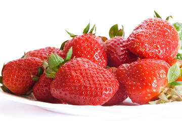 huge juicy strawberries on white