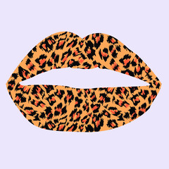Design for a shirt of a leopard print lips on orange background