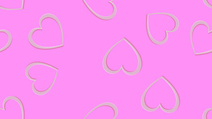 Texture, seamless pattern of pink 3d volumetric hearts cut out of paper with a falling shadow to the day of Saint Valentine and copy space on a pink background. Vector illustration