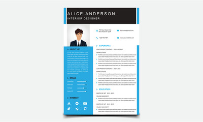Modern CV template Layouts blue and black