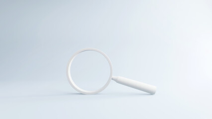 White magnifying glass on Blue Background, 3d render, minimal and copy space.