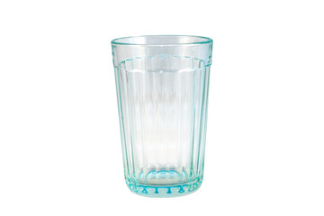Empty transparent glass with facets on a white background. Isolated item