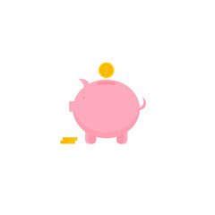 This is a piggy bank with coins in a flat style. 
