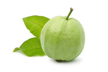 Guava with leaf isolated on white background Fruit with sweet flavor, concept Fresh from garden.