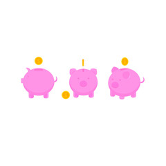 This is a piggy bank with coins in flat style isolated on white background.