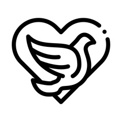 pigeon in center of heart icon vector. pigeon in center of heart sign. isolated contour symbol illustration