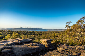 Beautiful view from the Reed Lookout in the Grampians National Park in Victoria, Australia at a sunny day in summer.