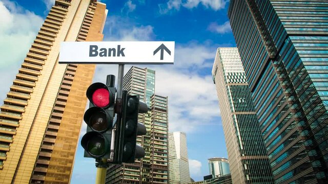 Street Sign the Way to Bank