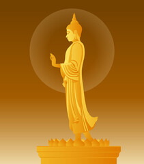 beautiful Vector of Lord of golden Buddha enlightenment mediating standing on lotus flower for Makha, Visakha, Asarnha Bucha, Visak and buddhist lent day. the religion festival in Thailand and Asia.