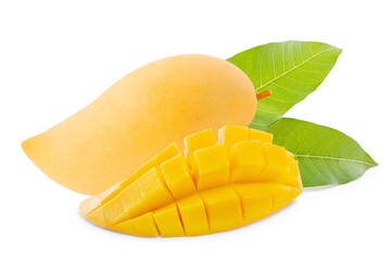 Fototapeta premium ripe mango isolated on white background, with clipping path, Sweet fruit concept, Fresh from garden