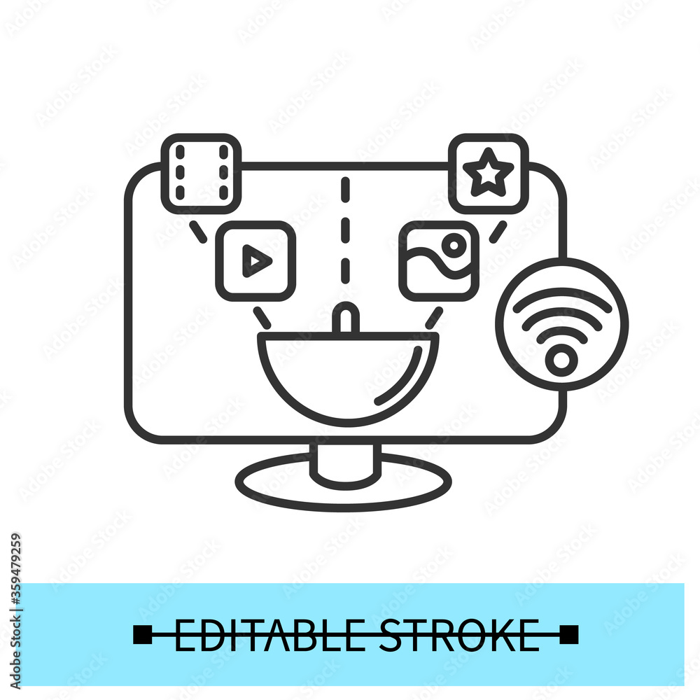 Poster smart tv icon. outline sign for digital television technology. thin line lcd tv set for wifi connect
