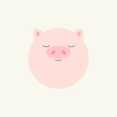 The head of a well-fed pig. The emotion of satisfaction, happiness, harmony, contentment. Logo. Vector illustration
