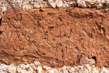 Orange brick wall that is eroded
