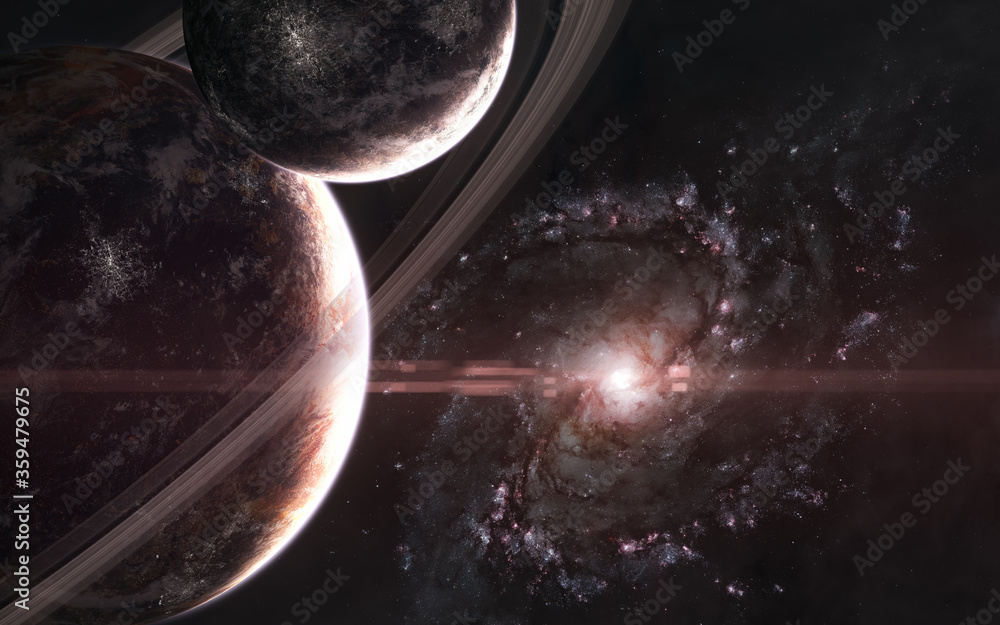 Wall mural planets on background of galaxy. somewhere in deep space. science fiction. elements of this image fu
