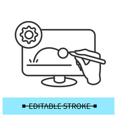 Animated video clip icon. Pictogram of hand drawing animation video content on computer monitor isolated. Film production and design concept. Thin line vector,editable illustration