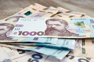 Obraz na płótnie Canvas Hryvnia banknotes. Close-up. Financial concept.