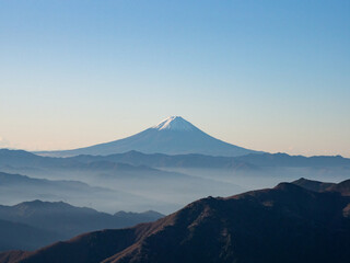 A view of beautiful Mt. Fuji and the mountains of Yamanashi Prefecture seen from Mt.Kobushigatake, Japan
