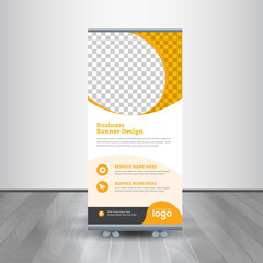 Fototapeta premium Roll-up for exhibitions, banner for seminar, layout for placement of photos. Universal stand for conference. 