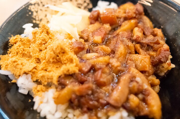 Taiwanese snacks of Chinese braised pork on rice