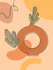 Artistic modern vector illustration with vase,leaves,organic shapes and graphic elements.Trendy contemporary design perfect for prints; banners templates;social media,invitations;branding,covers