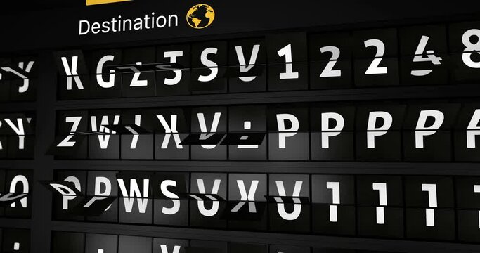 3D generated animation, analog flight information display board with the arrival city of  Copenhagen, 4 different animations