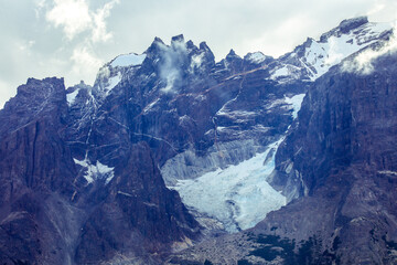 Close up View to the Mountain Peaks in Torres Del Paine National Park, Patagonia, Chile