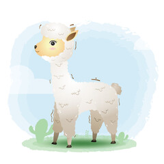 cute little alpaca in the children's style. cute cartoon little alpaca vector illustration