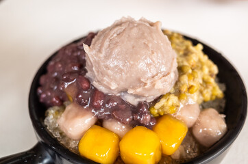 cold shaved ice with colorful dessert