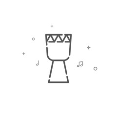 Indian drum simple vector line icon. Eastern music symbol, pictogram, sign. Light background. Editable stroke. Adjust line weight.