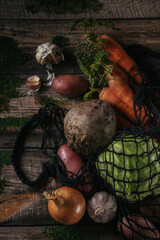 Fresh organic vegetables in rustic style