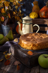 Homemade apple pie in a fall theme